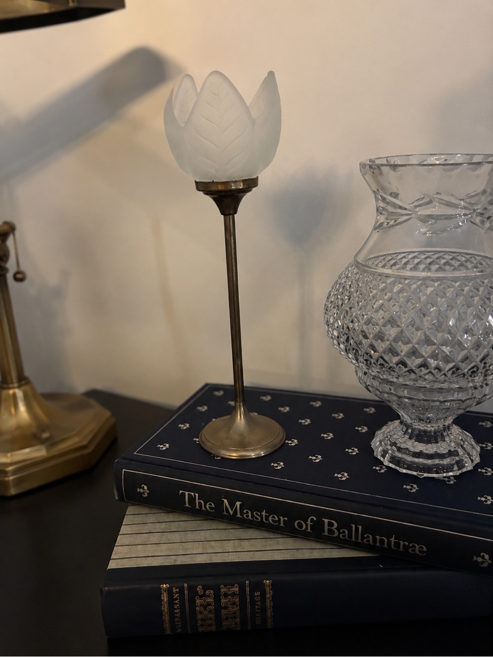 Vintage Brass Tulip Tea light Candle Holder | Frosted Glass Cottagecore Romantic